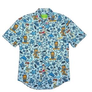 RSVLTS Shirt Mens Nickelodeon Garfield Odie Cartoon Short Sleeve Button m